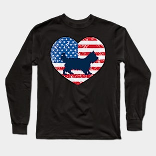 American Flag Heart Love Yorkie Usa Patriotic 4Th Of July Long Sleeve T-Shirt